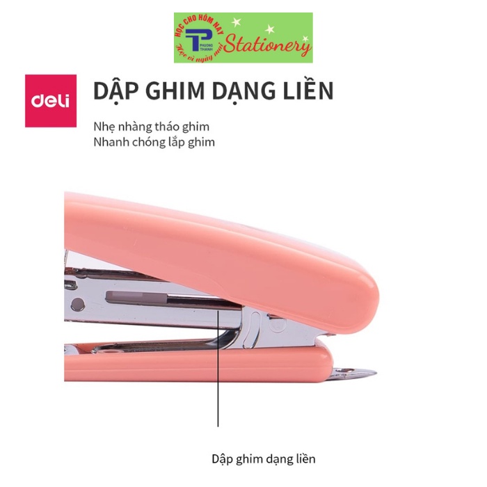 Dập ghim 10 Deli - Kèm 1000 ghim - Xanh, vàng, trắng, hồng - 1 cái E0254