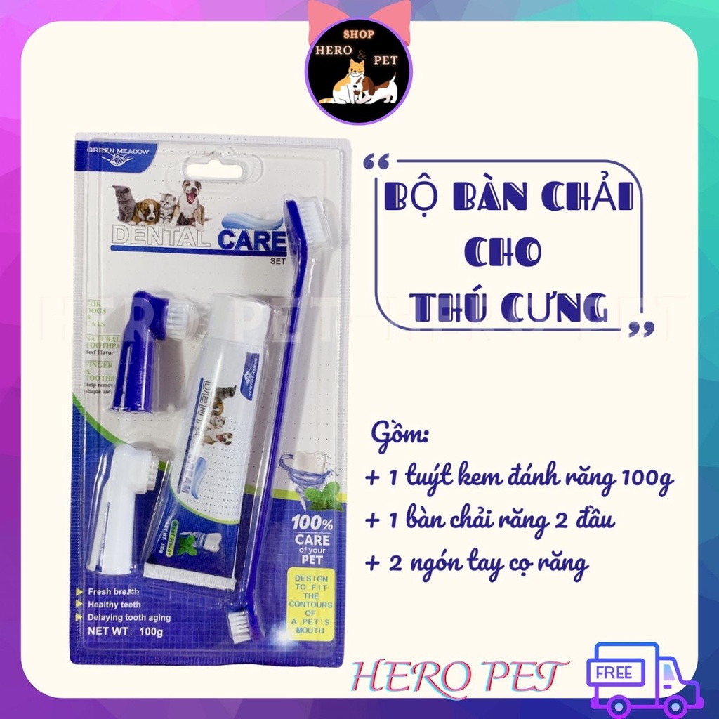 BỘ BÀN CHẢI VÀ KEM ĐÁNH RĂNG DETAL CARE CHO CHÓ MÈO - HERO PET