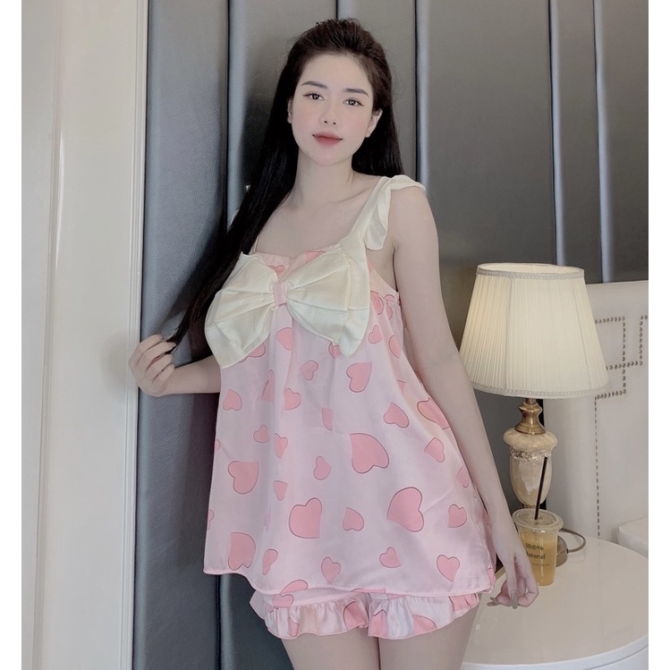 Đồ ngủ sexy nữ pijama 2 dây lụa satin cao cấp mặc nhà cute dễ thương