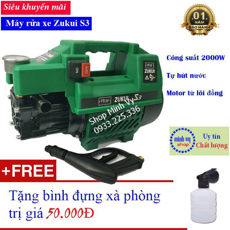 Máy xịt rửa xe mini gia đình Zukui S3 - 2000W - tặng bình đựng xà phòng