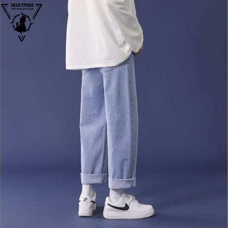 Quần baggy, jean nam, xanh sáng TR03, ống suông, rộng style hàn quốc 2022