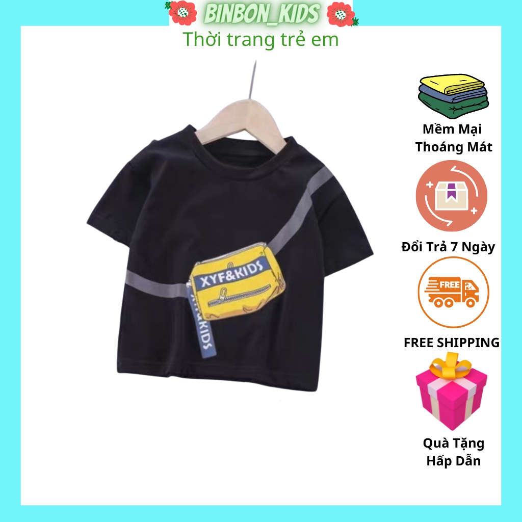 Áo cộc tay cho bé in túi chéo phong cách cho bé trai và gái, Áo thun trẻ em từ 1-5 tuổi chất cotton cao cấp-BINBON KIDS