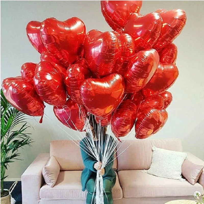 Set 5 Bong Bóng Lá Nhôm Hình Trái Tim 18&quot; Màu Trắng/Vàng Hồng Trang Trí Tiệc Sinh Nhật/Lễ Tình Nhân