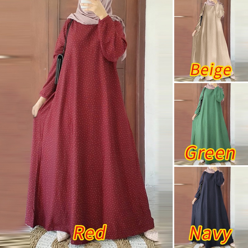 Zanzea Đầm Maxi Tay Dài Họa Tiết Chấm Bi Thời Trang Cho Nữ