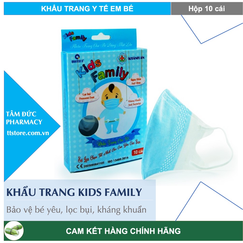 Khẩu Trang Y Tế Trẻ Em Kids Family (Hộp 10 cái) - Khẩu trang trẻ em Khánh An, khẩu trang cho bé