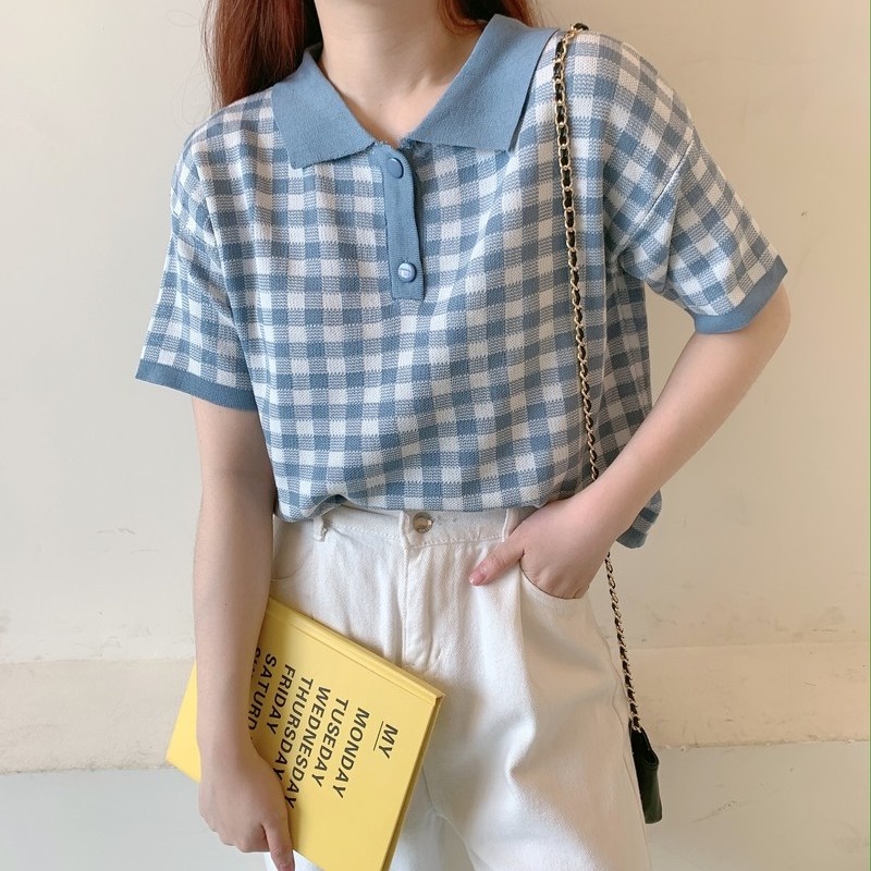 Áo Dệt Kim Ngắn Tay Dáng Ôm Xinh Xắn Thời Trang Hàn Quốc Cho Nữ