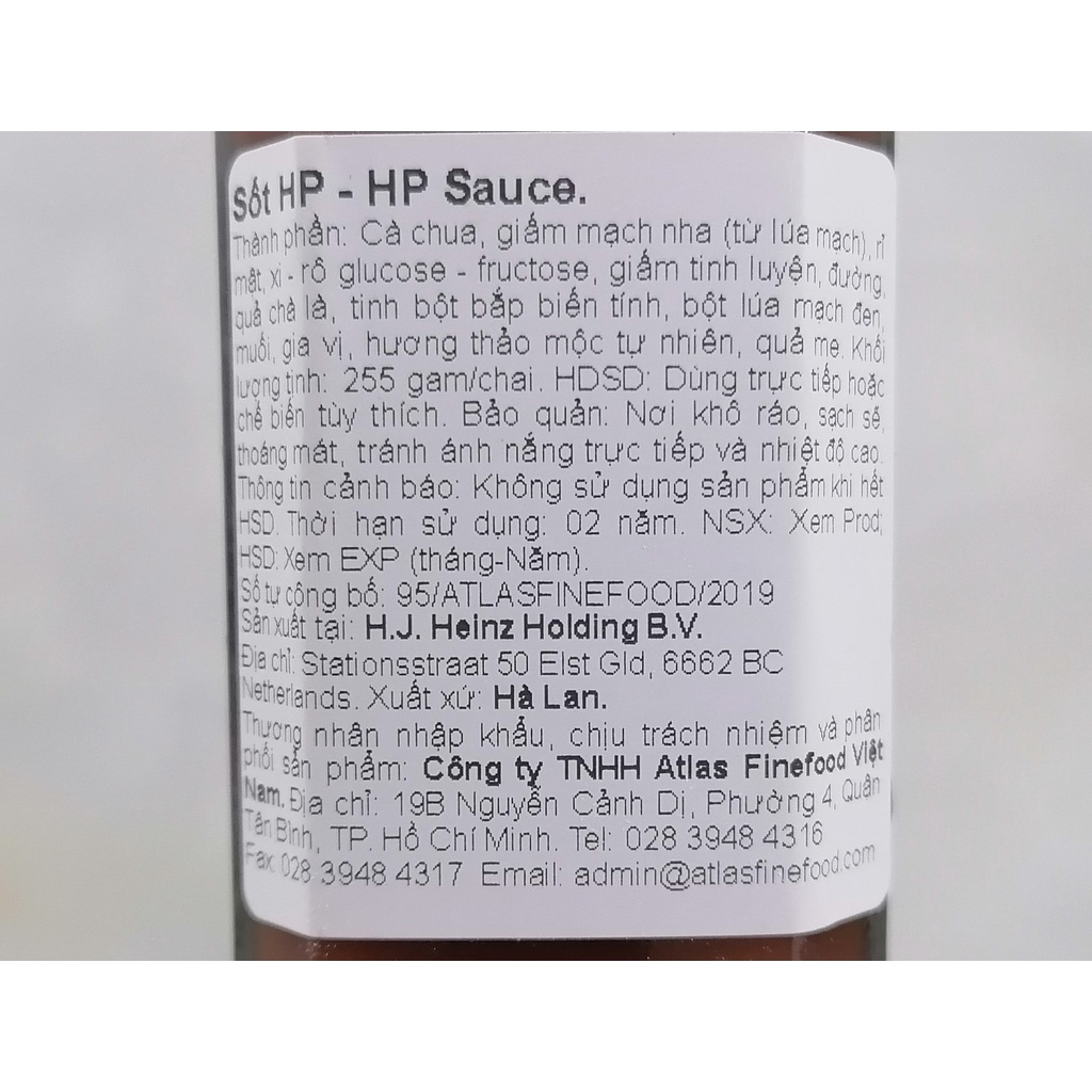 [Chai 255g] Xốt HP (gia vị tẩm ướp) [Netherlands] HP (Heinz) The Original Sauce
