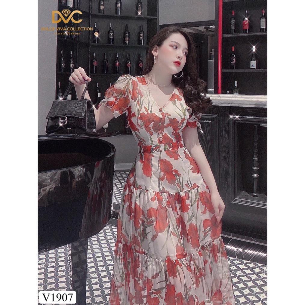 Váy hoa xòe cổ V V1907 - ĐẸP SHOP DVC ( Ảnh mẫu và ảnh trải sàn do shop tự chụp )