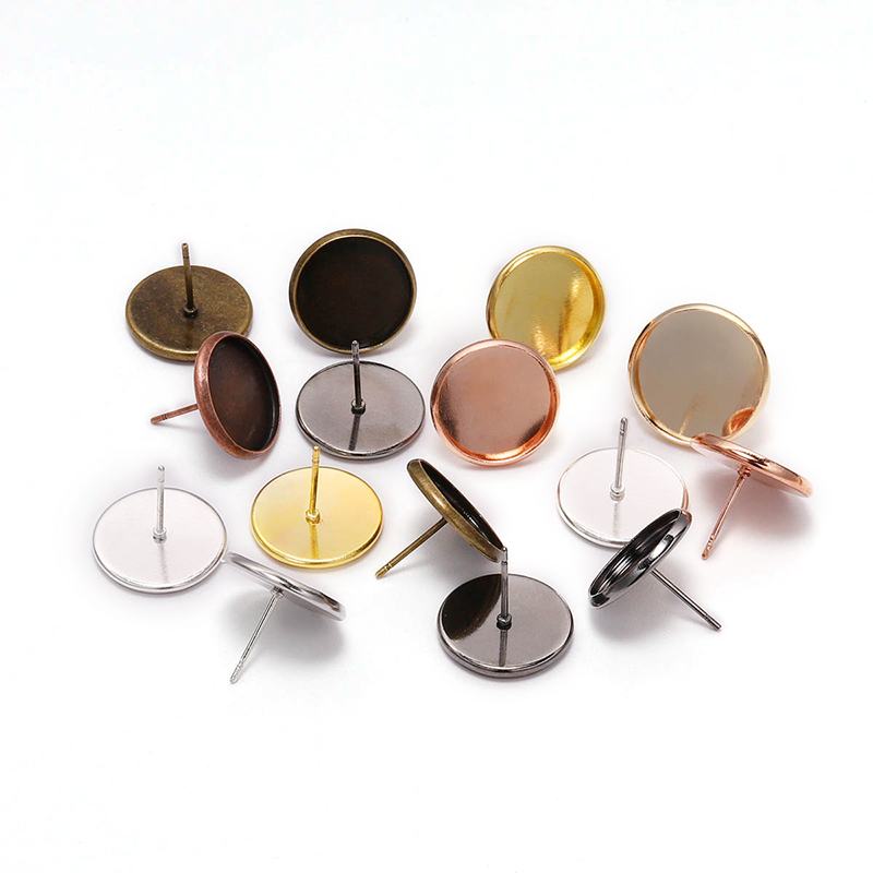 Bộ 50 cái ghim khuyên tai ST.KUNKKA bằng kim loại dạng khay dát vàng Rhodium 8-20mm dùng làm trang sức DIY