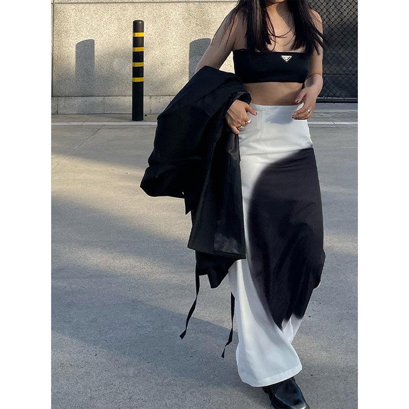 Chân Váy Dài Lưng Cao Màu Trắng Đen Phong Cách Trung Hoa 2022