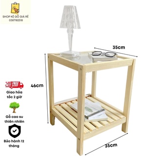 Kệ tab đầu giường 2 tầng bằng gỗ kèm mặt kính