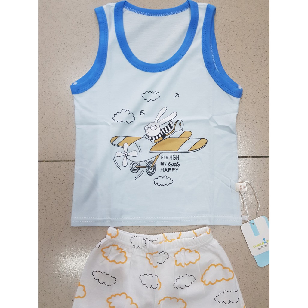 Bộ thun cotton sát nách bé trai máy bay