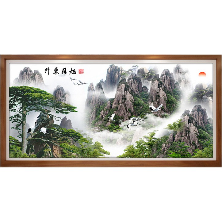 Tranh đá kim cương 5D, mây trên đỉnh núi-tranh treo phòng khách