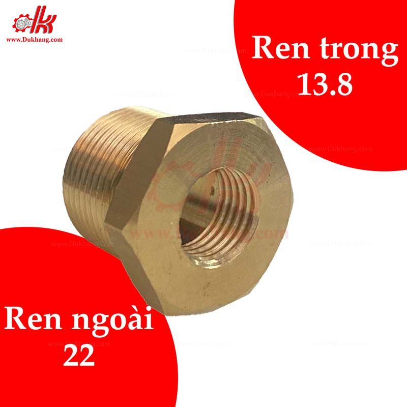 Cà rá đồng ren 22x13 / 13.8 - Nối ren trong ren ngoài 22 thau