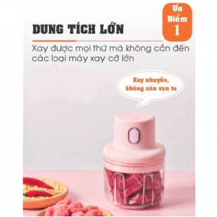 Máy Xay Mini Sạc Điện, Có Cổng Sạc Usb, Nhỏ Gọn Tiện Ích Dễ Sử Dụng, Xay Hành, Tỏi, Rau Củ