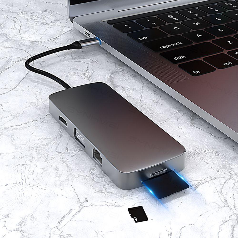 BEBETTERM Đế Sạc USB C HUB 10 Trong 1 TF RJ45 4K HDMI Cho Laptop PC
