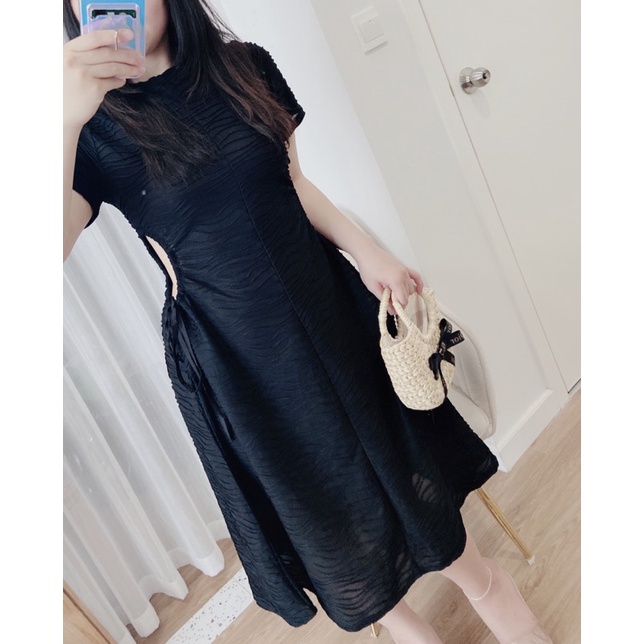 Đầm khoét eo 🥃Clip + Ảnh Thật🥃 Váy suông hở eo buộc dây thiết kế