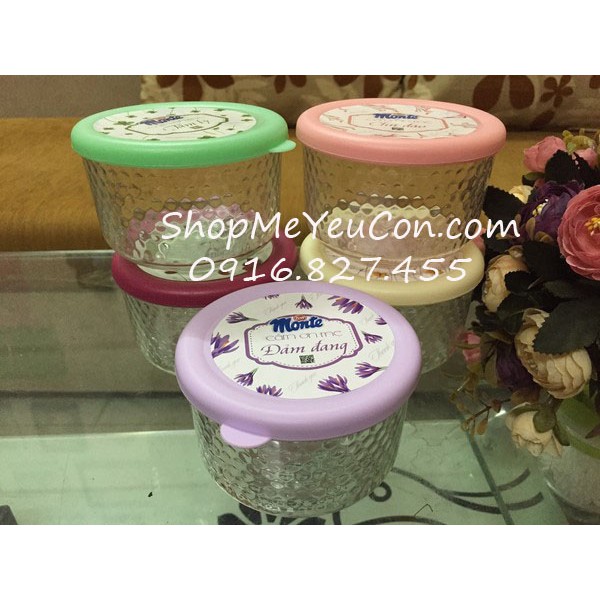 Bát thủy tinh 350ml có nắp Monte/Vinamilk, hộp thủy tinh đựng thực phẩm 350ml