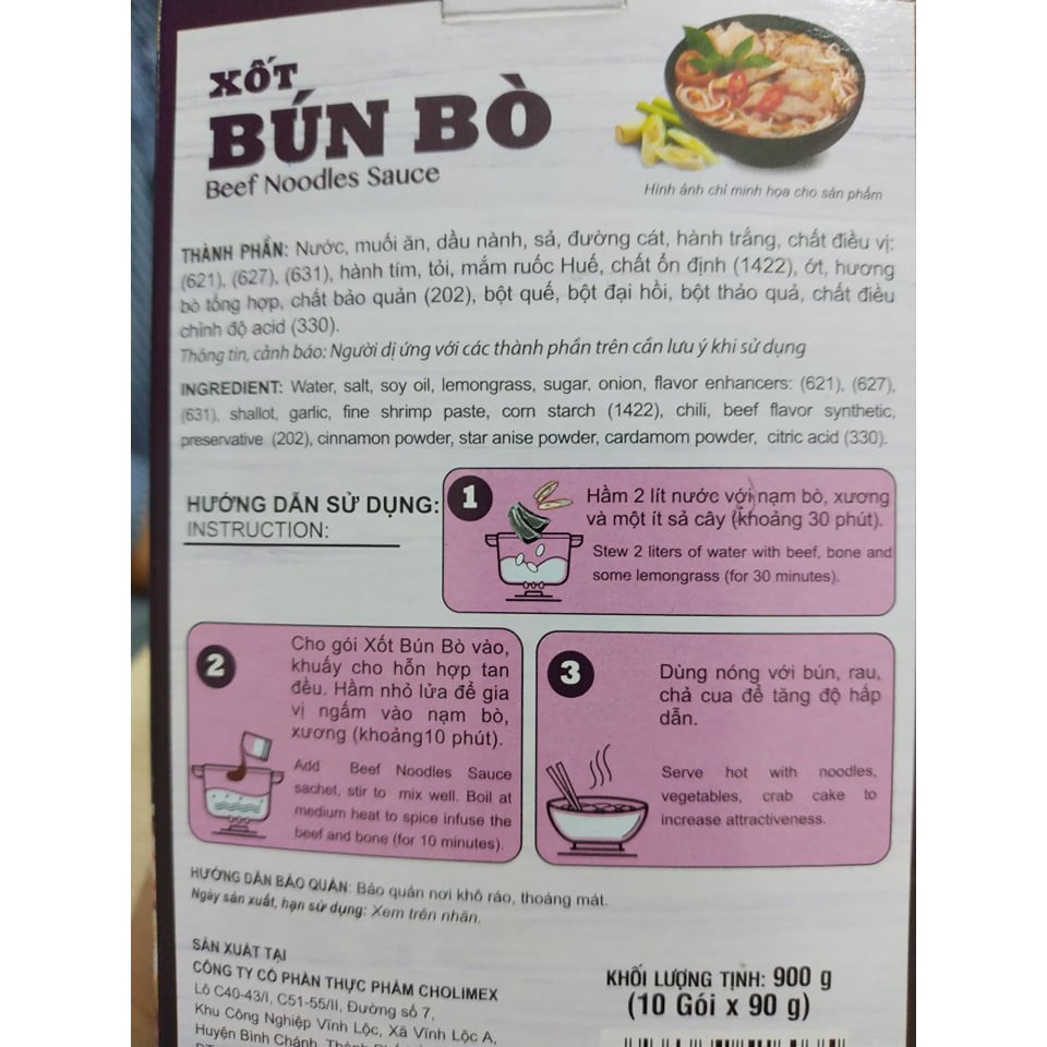 Gói xốt bún bò kiểu Huế Cholimex 90g date 8/2022