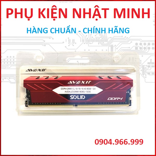 Ram máy tính PC AVEXIR 1SOE - SOLID RED Tản nhiệt 8GB (1x8GB) DDR4 2666Mhz hàng thương hiệu chính hãng BH 36 tháng