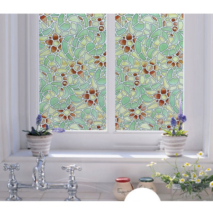 Decal gâấy dán kính hoa văn ngũ sắc khổ 45cm keo sẵn
