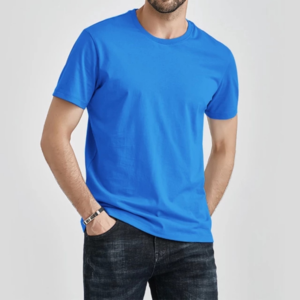 Áo thun trơn nam cổ tròn 100% cotton màu xanh dương vải xuất xịn co giãn 4 chiều dày dặn form regular từ 65-80kg