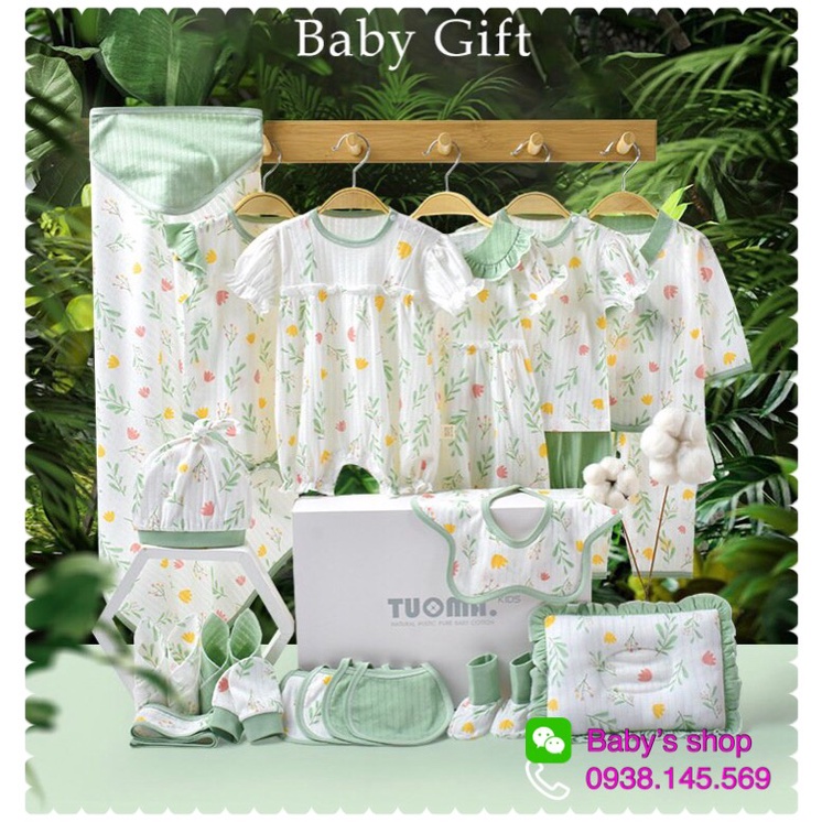 Set quà đồ sơ sinh màu xanh lá đáng iu cho bé mới chào đời
