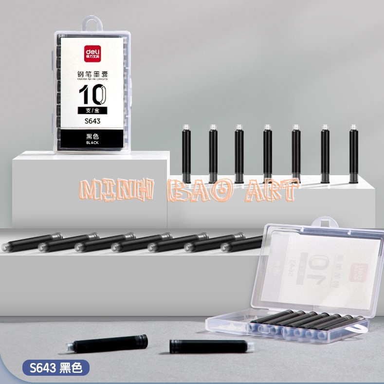 HỘP 10 ỐNG MỰC THAY THẾ DELI S643 (XANH DƯƠNG/XANH ĐEN)