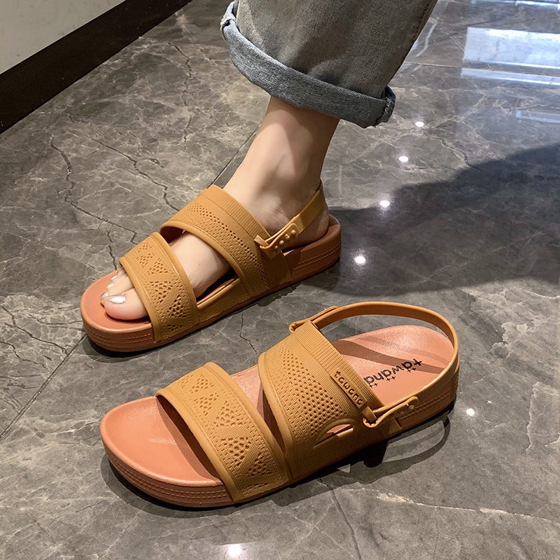 Xăng đan Nhựa Đế Bằng Chống Thấm Nước Thời Trang Cho Nữ