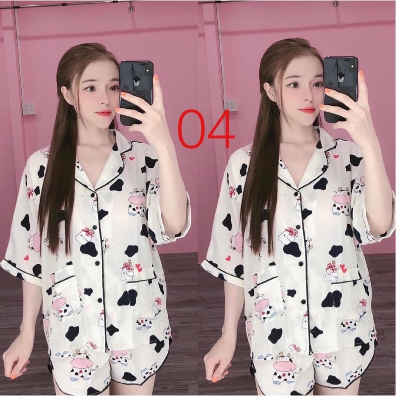 Bộ đồ pijama kate mặc nhà nữ kate Thái thoáng mát họa tiết hình thú bigsize