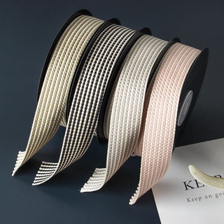 Cuộn ruy băng satin ruy băng hạt thô 9m / cuộn♫ Vải lanh sọc hai màu dày bó bó hoa hộp nơ ruy băng chất liệu DIY ruy băng hoa