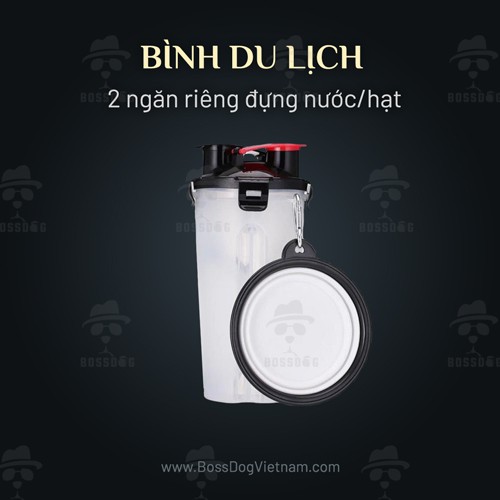 Bộ bình nước du lịch chó cưng - 2 ngăn riêng đựng Nước/Hạt | BossDog