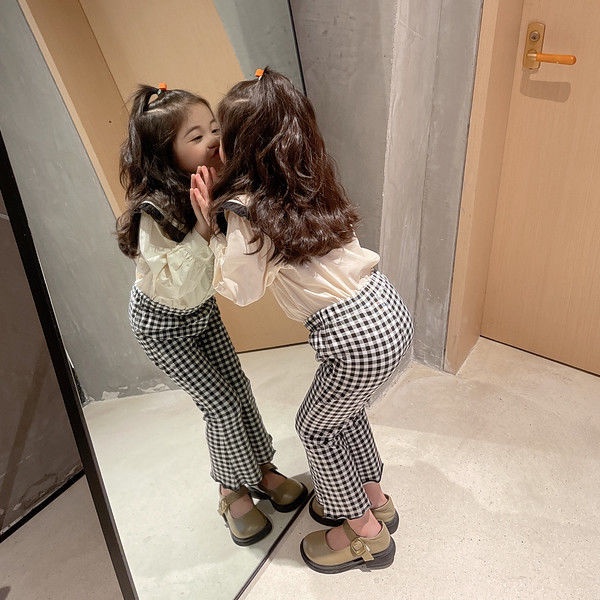 Quần Dài Ống Loe Họa Tiết Sọc Caro Thời Trang Xuân Thu Mới Cho Bé Gái