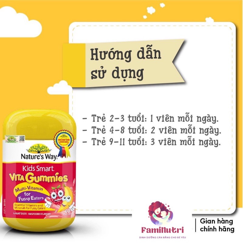 Vitamin Tổng Hợp Dạng Kẹo Dẻo 60 Viên Cho Bé Nature’s Way từ Úc