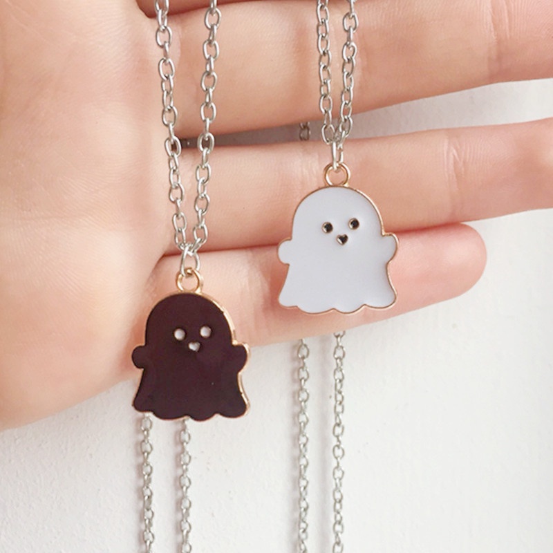 Vòng cổ Mặt Hình Ma Hoạt Hình Màu Trắng/Đen/Hồng Dùng Làm Quà Tặng Halloween