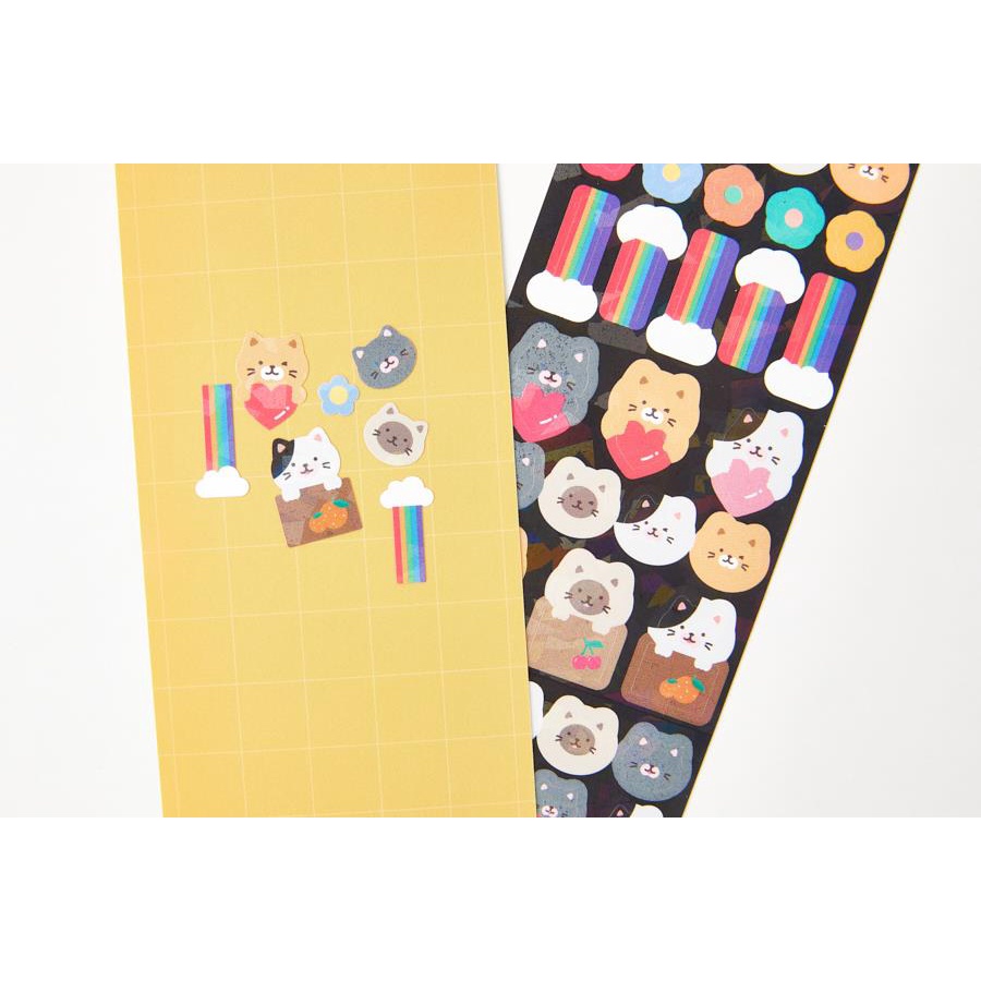 Set 2 Tấm Sticker ARTBOX Hàn Quốc Cầu Vồng Và Mèo Hologram Lấp Lánh Dễ Thương