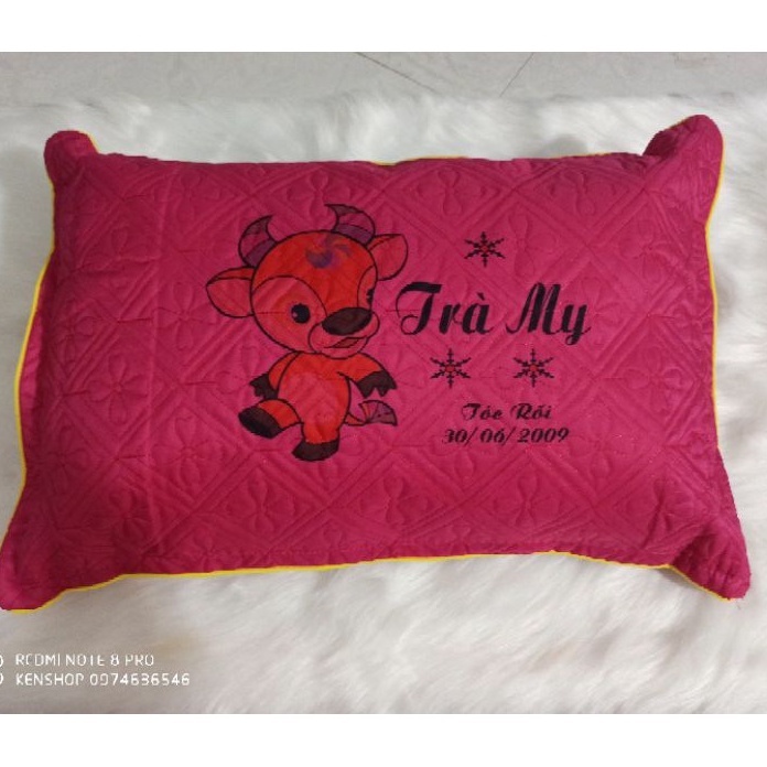 gối in hình trâu màu hồng cho các bé