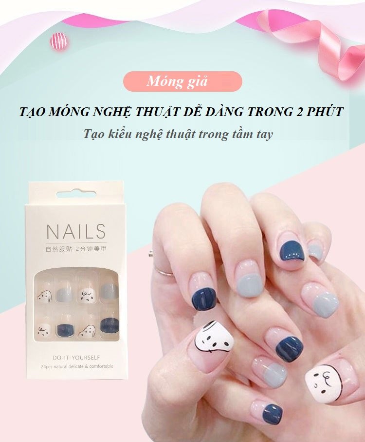 Set 24 móng tay giả full hộp kèm keo dũa móng trang trí nghệ thuật họa tiết 3D rẻ đẹp độc lạ PK03