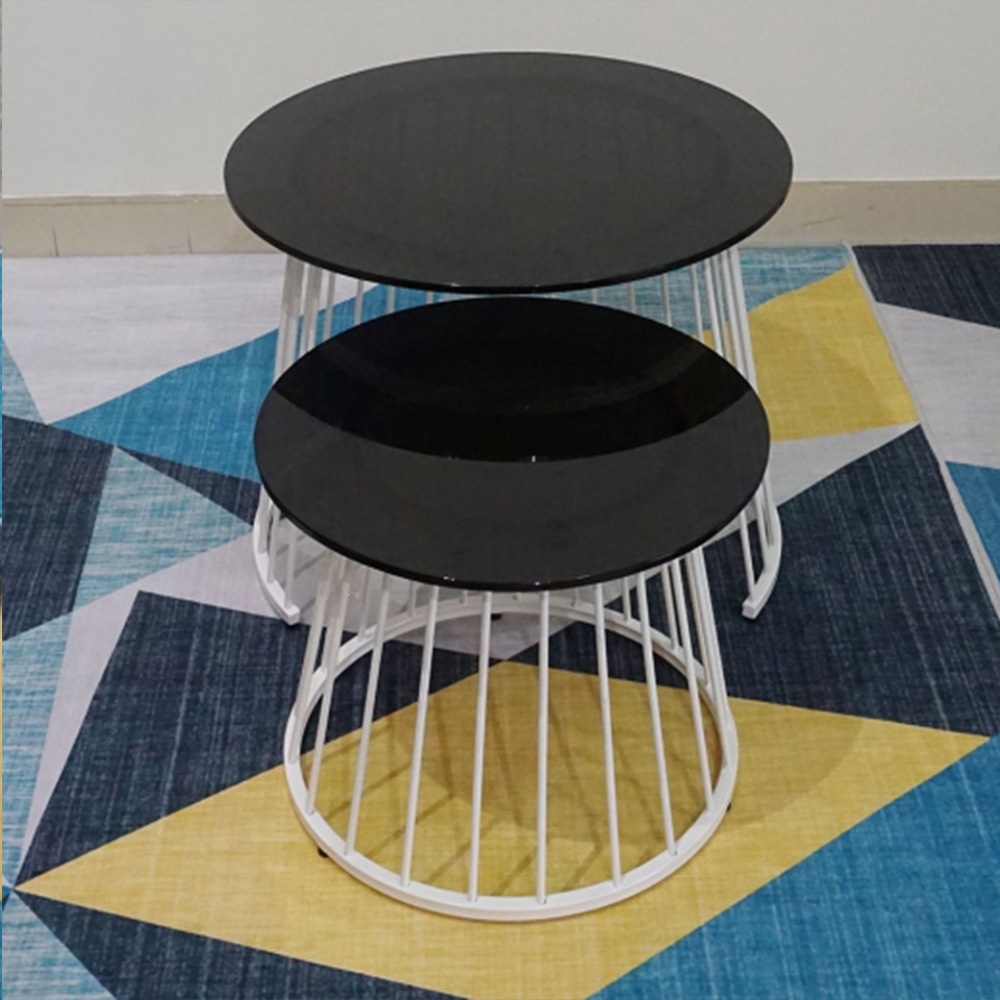Bộ bàn trà sofa đôi xếp lồng phòng khách IBIE Trento mặt tròn, chân sắt sơn tĩnh điện, tùy chọn màu sắc, mặt bàn