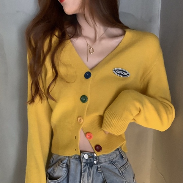 ZHELIHANGFEI Áo dệt kim cao eo hở rốn gợi cảm hot girl cổ chữ V áo ngắn