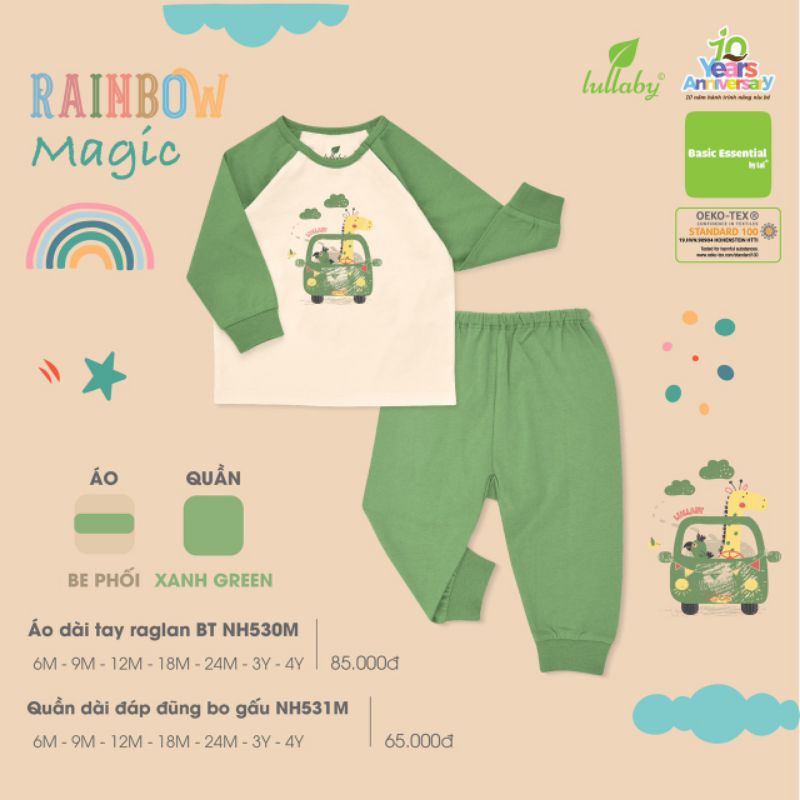 Bộ dài tay cotton bé trai, bé gái Lullaby NH530M, NH531M
