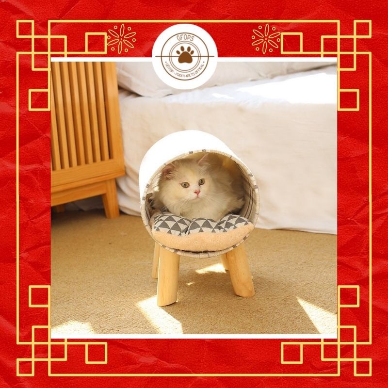 [Must Have]Ổ đệm mèo - Penthouse gỗ mái vòm sang choảnh cho meo meo ( Kèm ổ đệm)