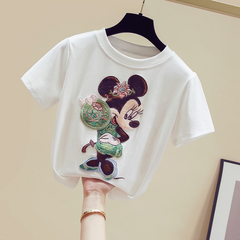 Áo thun nữ cotton thêu họa tiết 3d đủ size