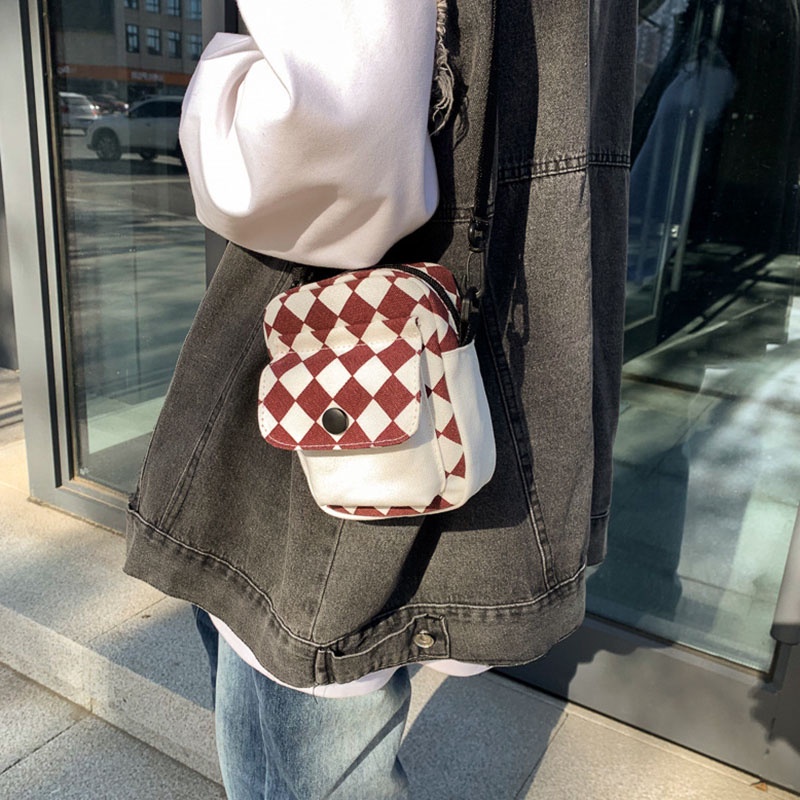 Túi đeo vai IELGY vải canvas kẻ sọc xinh xắn thời trang dành cho nữ