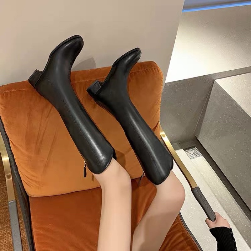 ( HÀNG CÓ SẴN ) Bốt đùi da mềm cổ vát kéo khoá sau tôn chân BIG SIZE 34-43