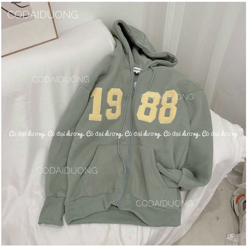 Áo Khoác Hoodie Kiểu Zip Kéo 1988 Phối Nón Rộng Che Nắng Giữ Nhiệt Đa Năng Thiết Kế Đơn Giản Tinh Tế Siêu Đẹp