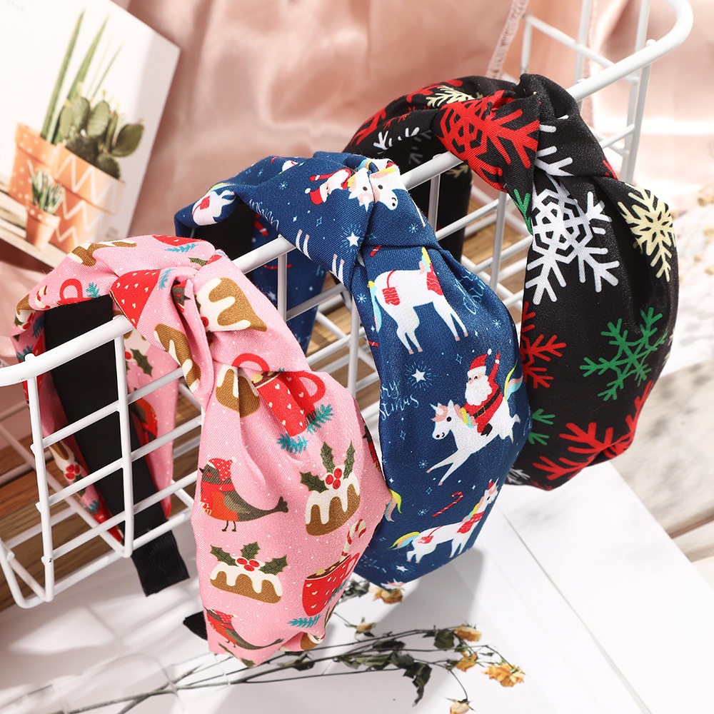 Haimeikang Băng Đô Cài Tóc Bản Rộng In Họa Tiết Giáng Sinh Thời Trang Cho Nữ