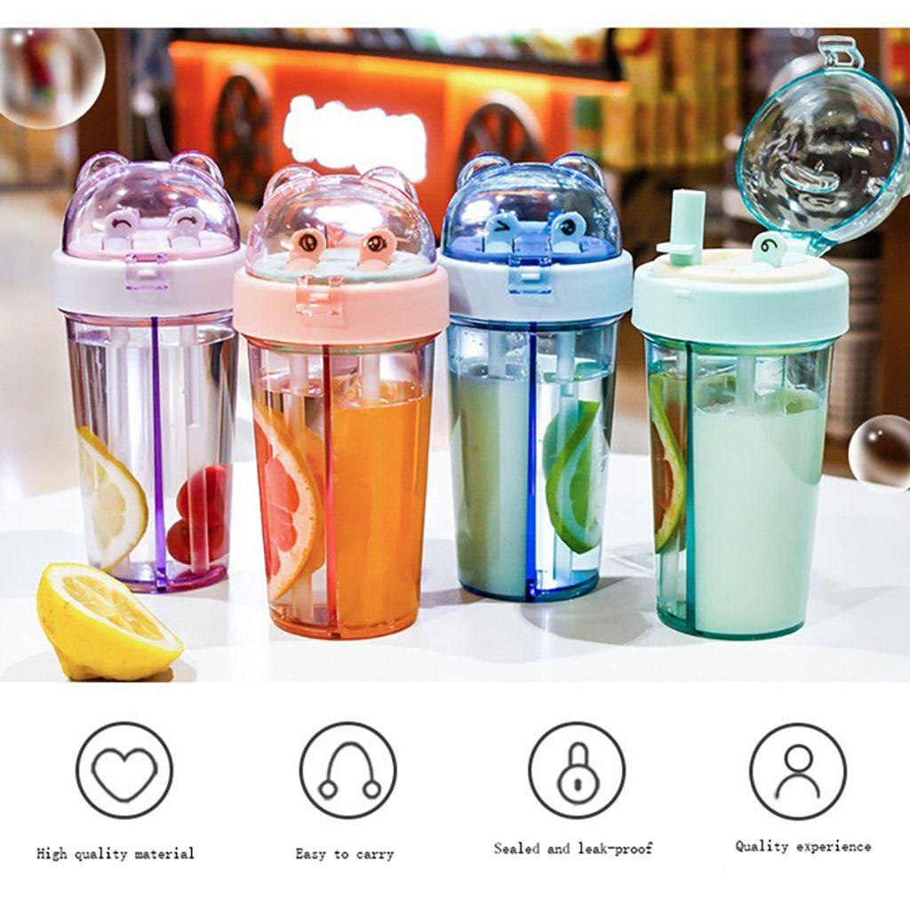 1 Bình Đựng Nước Uống Hai Ống Hút Đôi Không BPA Dễ Vệ Sinh Có Nắp Đậy Dễ Lau Chùi Cho Bé