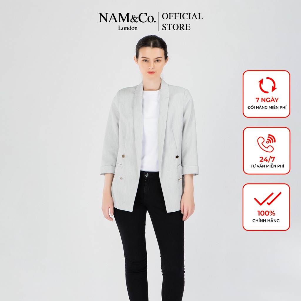Áo khoác vest tay lửng nữ NamandCo thời trang công sở đẹp cao cấp size S,M,L màu ghi, họa tiết kẻ đen J8358