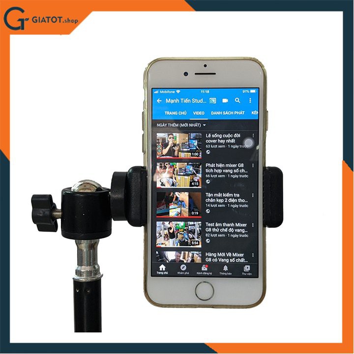 Trụ bi cầu xoay 360 và đầu kẹp điền thoại 2 đầu dành cho các loại tripod chân đèn livestream